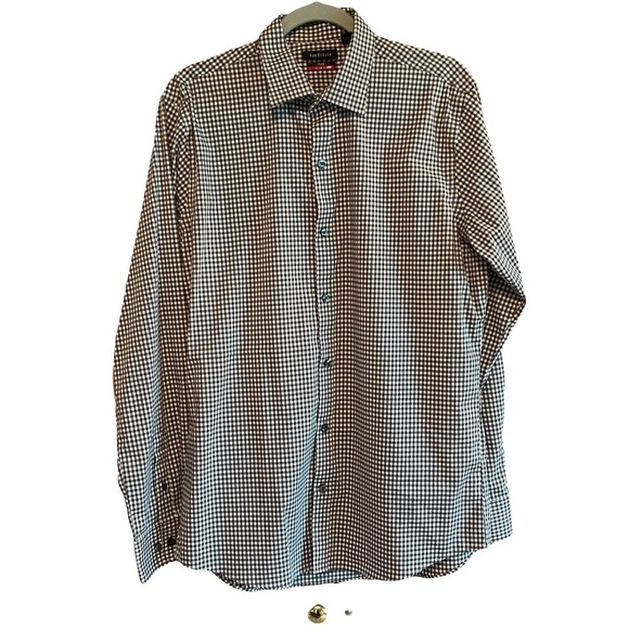 Van Heusen flex slim fit Men's Black & White Checkered Shirt size medium - Picture 1 of 7